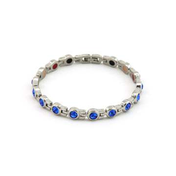 Capri - Negative Ion Bracelet, Polished Stainless Steel with Blue Crystals